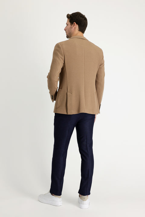 Medium Navy 7 Drop Super Slim Fit Extra Narrow Cut Patterned Lycra Classic Fabric Trousers