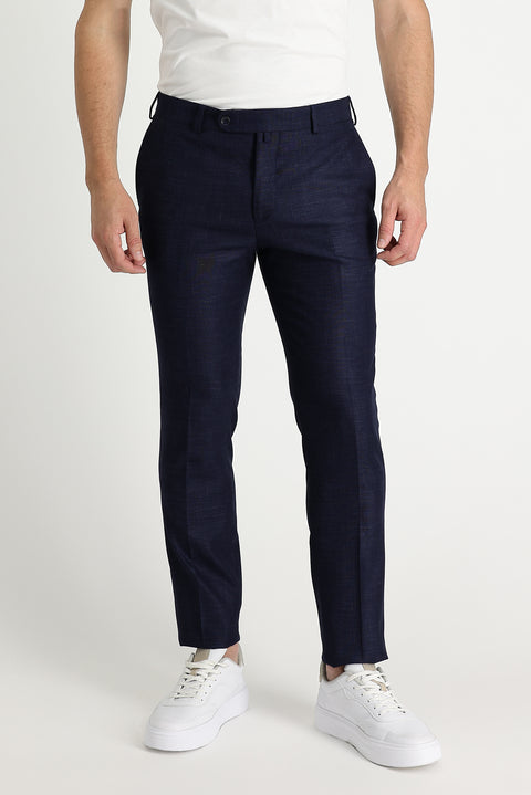 Medium Navy 7 Drop Super Slim Fit Extra Narrow Cut Patterned Lycra Classic Fabric Trousers
