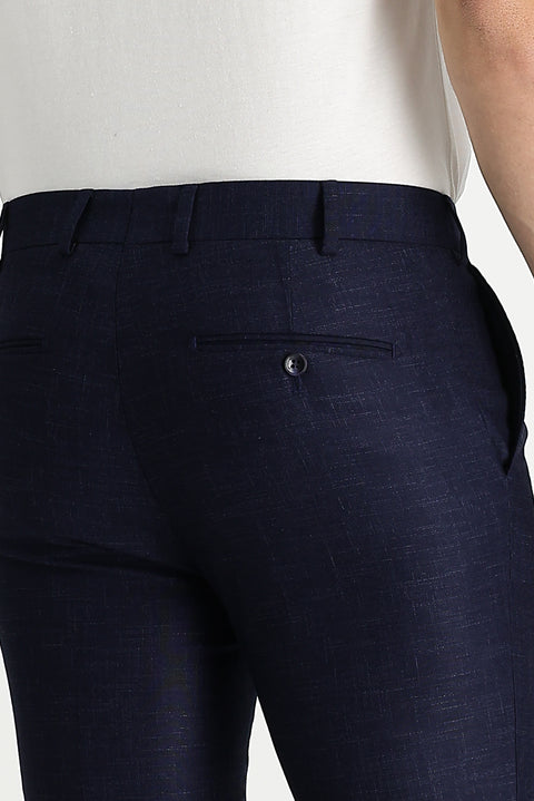 Medium Navy 7 Drop Super Slim Fit Extra Narrow Cut Patterned Lycra Classic Fabric Trousers