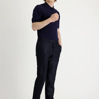 Dark Navy Blue 7 Drop Super Slim Fit Extra Narrow Cut Patterned Lycra Classic Fabric Trousers
