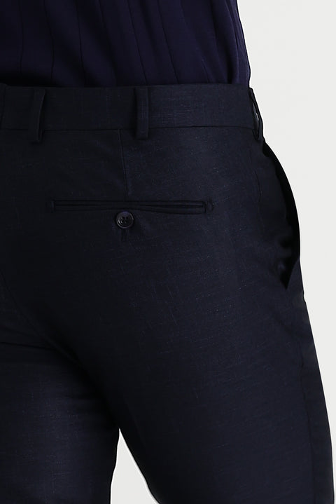 Dark Navy Blue 7 Drop Super Slim Fit Extra Narrow Cut Patterned Lycra Classic Fabric Trousers
