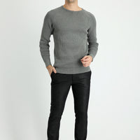 Dark Anthracite 7 Drop Super Slim Fit Extra Narrow Cut Patterned Lycra Classic Fabric Trousers
