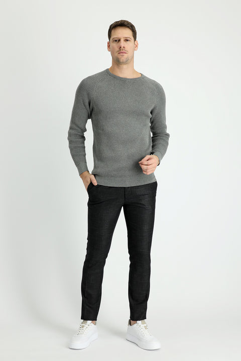 Dark Anthracite 7 Drop Super Slim Fit Extra Narrow Cut Patterned Lycra Classic Fabric Trousers
