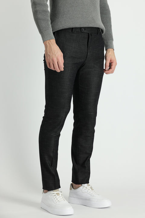 Dark Anthracite 7 Drop Super Slim Fit Extra Narrow Cut Patterned Lycra Classic Fabric Trousers