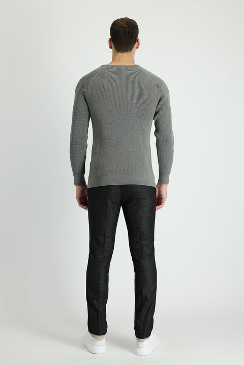 Dark Anthracite 7 Drop Super Slim Fit Extra Narrow Cut Patterned Lycra Classic Fabric Trousers