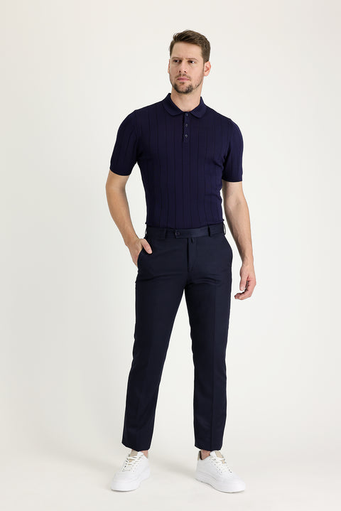 Dark Navy 4 Drop Relaxed Fit Classic Fabric Trousers