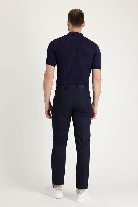 Dark Navy 4 Drop Relaxed Fit Classic Fabric Trousers