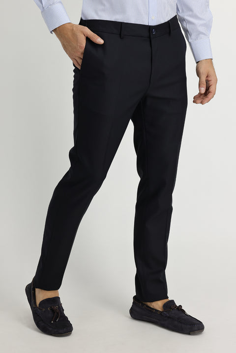 Black Navy 7 Drop Super Slim Fit Extra Narrow Cut Lycra Fabric Trousers