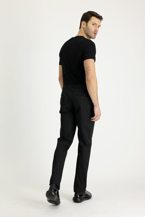 Black 7 Drop Slim Fit Narrow Cut Pants with Elastic Waistband and Drawstring, Patterned Lycra Fabric