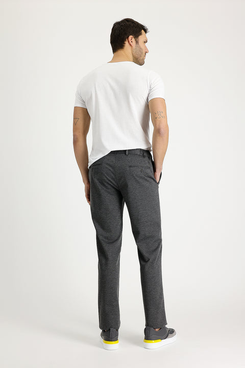 Medium Grey 7 Drop Slim Fit Narrow Cut Elastic Waist Drawstring Patterned Lycra Fabric Trousers