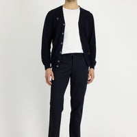 Dark Navy 7 Drop Slim Fit, Narrow Cut, Elastic Waistband, Drawstring, Patterned Lycra Fabric Trousers