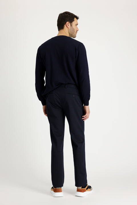 Dark Navy 7 Drop Slim Fit, Narrow Cut, Elastic Waistband, Drawstring, Patterned Lycra Fabric Trousers