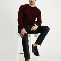 Koyu Antrasit 7 Drop Slim Fit Dar Kesim Beli Lastikli İpli Desenli Likralı Kumaş Pantolon