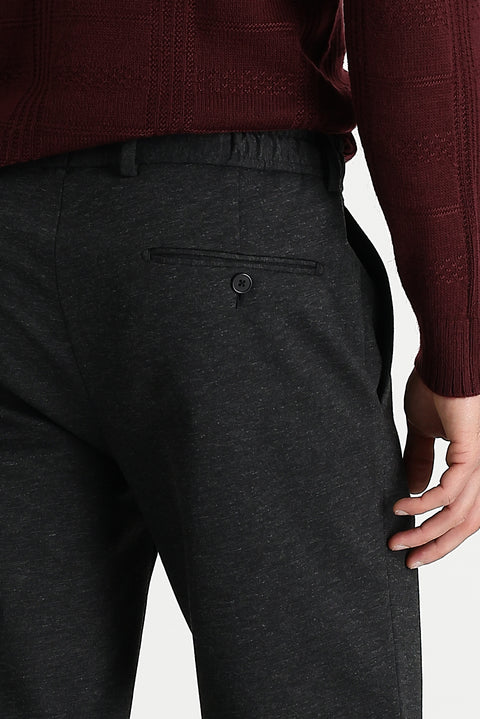 Koyu Antrasit 7 Drop Slim Fit Dar Kesim Beli Lastikli İpli Desenli Likralı Kumaş Pantolon