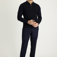 Dark Navy 6 Drop Regular Fit Standard Cut Lycra Classic Fabric Trousers