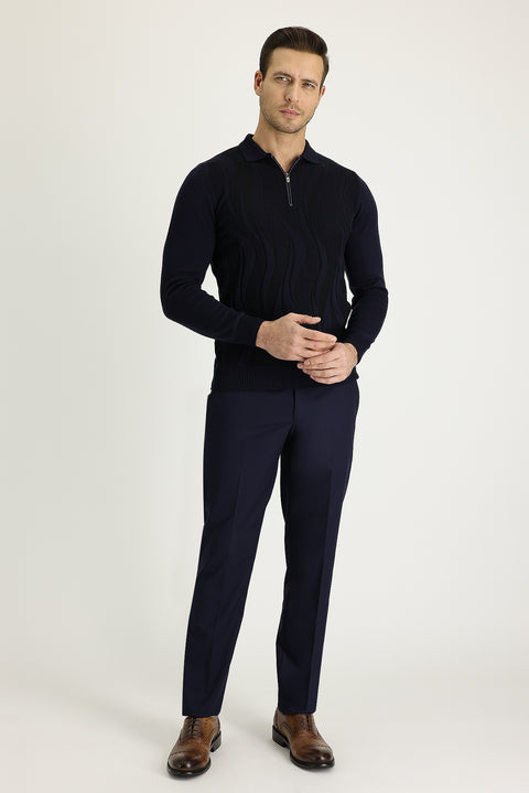 Dark Navy 6 Drop Regular Fit Standard Cut Lycra Classic Fabric Trousers