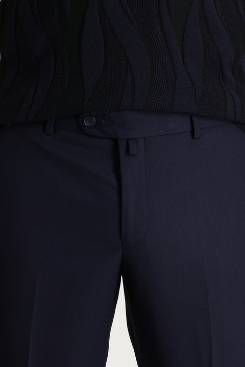 Dark Navy 4 Drop Relaxed Fit Lycra Classic Fabric Trousers