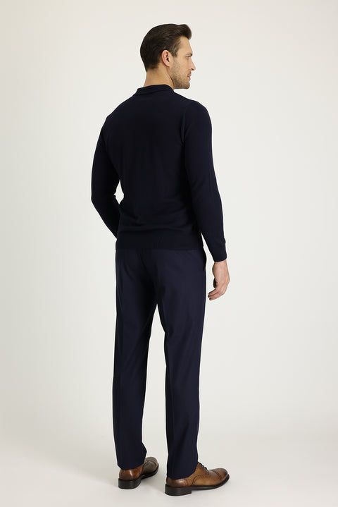 Dark Navy 6 Drop Regular Fit Standard Cut Lycra Classic Fabric Trousers