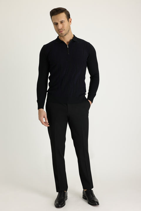 Black 4 Drop Relaxed Fit Lycra Classic Fabric Trousers