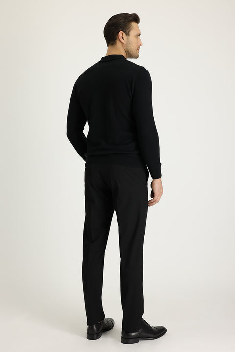 Black 6 Drop Regular Fit Standard Cut Lycra Classic Fabric Trousers