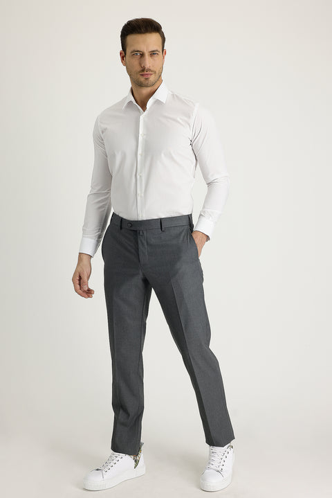 Medium Grey 6 Drop Regular Fit Standard Cut Lycra Classic Fabric Trousers