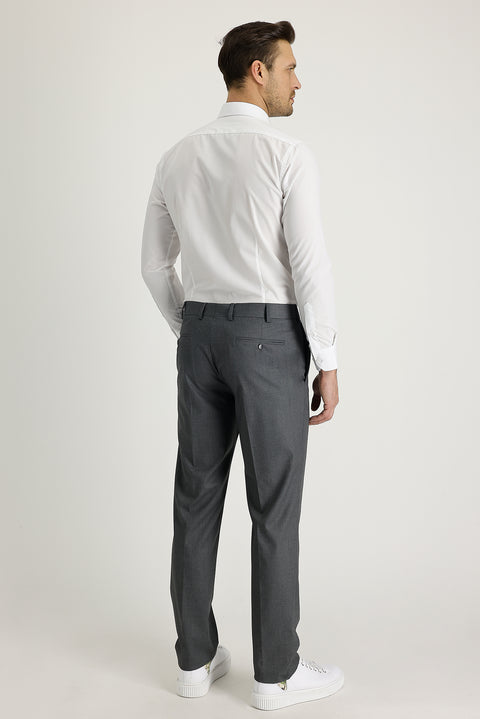 Medium Grey 6 Drop Regular Fit Standard Cut Lycra Classic Fabric Trousers