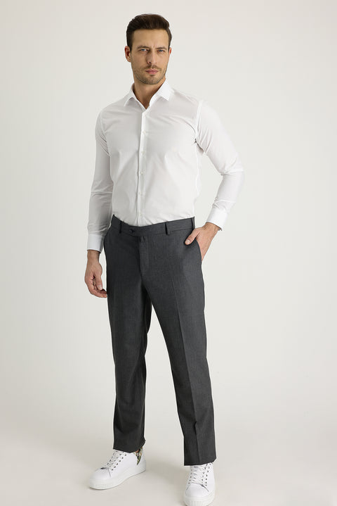 Medium Grey 4 Drop Relaxed Fit Lycra Classic Fabric Trousers