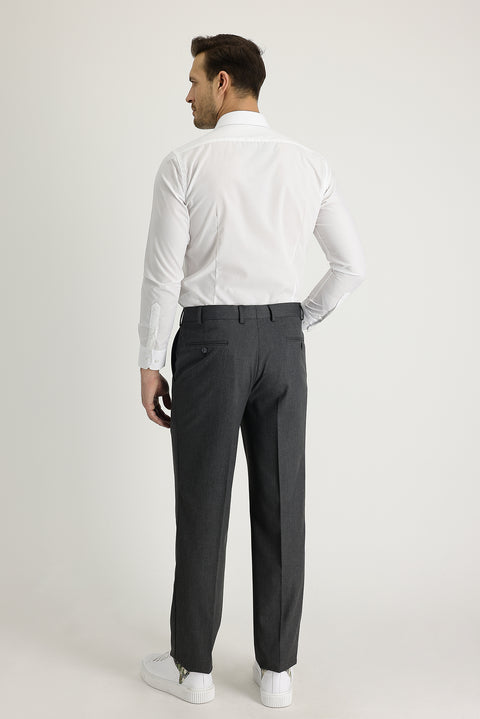 Medium Grey 4 Drop Relaxed Fit Lycra Classic Fabric Trousers