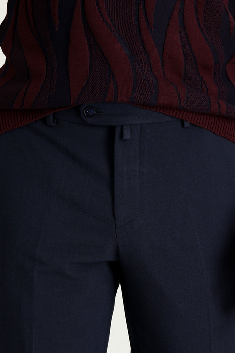 Dark Navy 7 Drop Slim Fit Narrow Cut Lycra Classic Fabric Trousers
