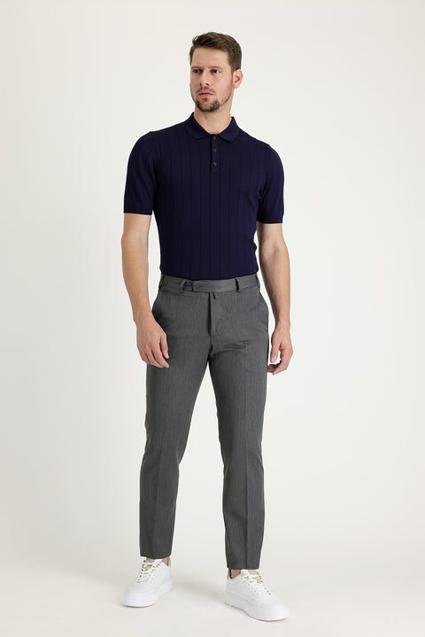 Light Grey 4 Drop Relaxed Fit Lycra Classic Fabric Trousers