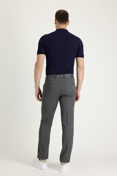 Light Grey 4 Drop Relaxed Fit Lycra Classic Fabric Trousers