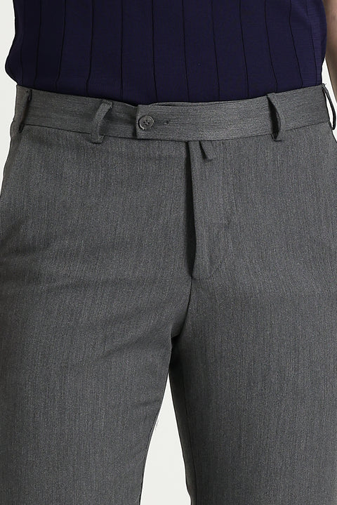 Light Grey 7 Drop Slim Fit Narrow Cut Lycra Classic Fabric Trousers