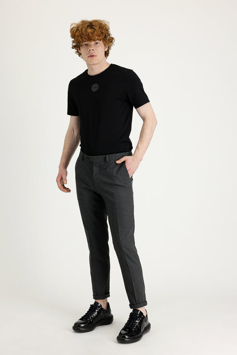 Dark Gray 7 Drop Super Slim Fit Extra Narrow Cut Lycra Classic Fabric Trousers
