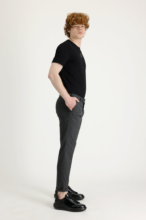 Dark Gray 7 Drop Super Slim Fit Extra Narrow Cut Lycra Classic Fabric Trousers