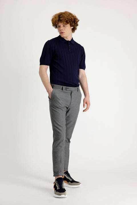 Medium Grey 7 Drop Super Slim Fit Extra Narrow Cut Lycra Classic Fabric Trousers