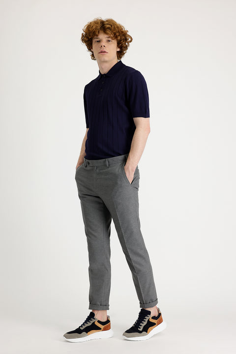Medium Grey 7 Drop Super Slim Fit Extra Narrow Cut Lycra Classic Fabric Trousers