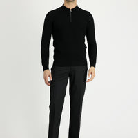 Black 4-Drop Relaxed Fit Casual Cut Classic Wool Fabric Trousers