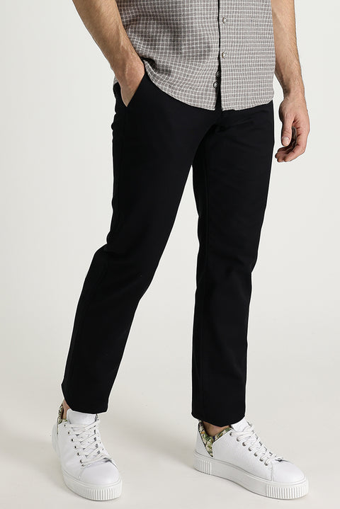 Black Regular Fit Standard Cut Cotton Canvas / Chino Trousers