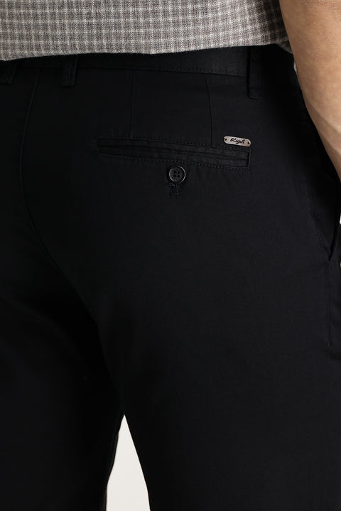 Black Regular Fit Standard Cut Cotton Canvas / Chino Trousers