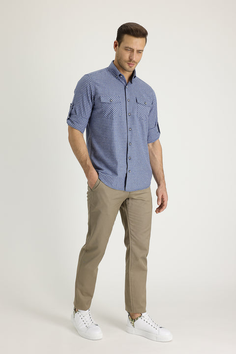 Light Brown Regular Fit Standard Cut Cotton Canvas / Chino Trousers