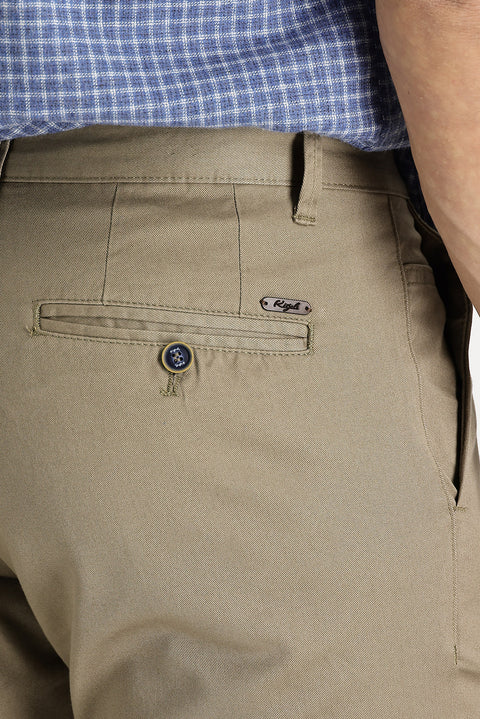 Light Brown Regular Fit Standard Cut Cotton Canvas / Chino Trousers