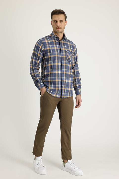 Medium Coffee Slim Fit Narrow Cut Cotton Canvas / Chino Trousers