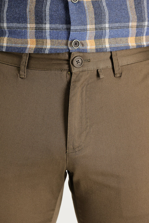 Medium Coffee Regular Fit Standard Cut Cotton Canvas / Chino Trousers