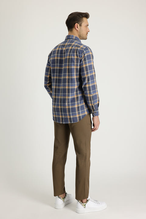 Medium Coffee Slim Fit Narrow Cut Cotton Canvas / Chino Trousers