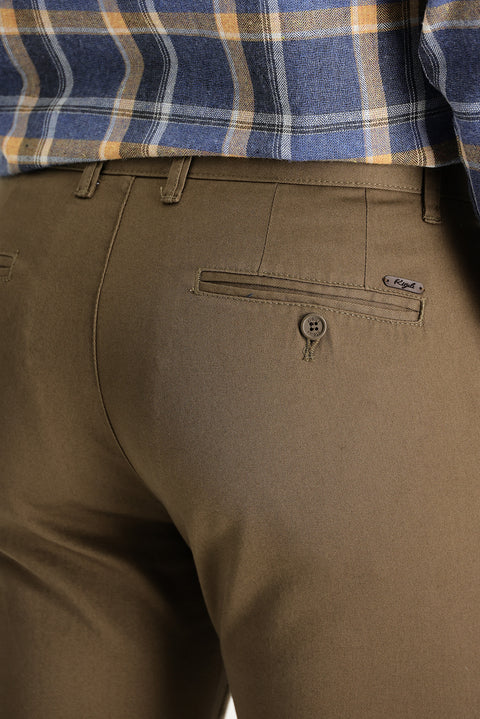 Medium Coffee Slim Fit Narrow Cut Cotton Canvas / Chino Trousers