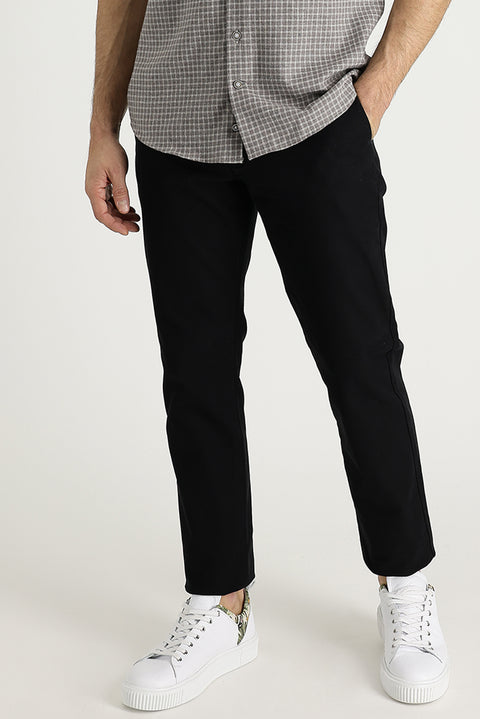 Black Regular Fit Standard Cut Cotton Canvas / Chino Trousers