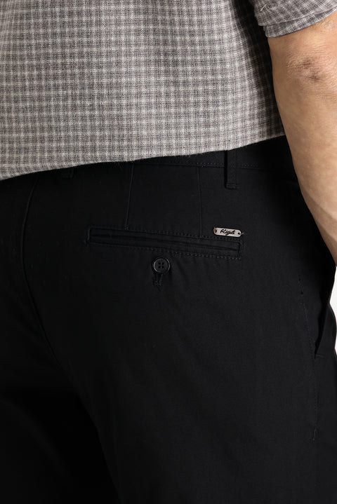 Black Regular Fit Standard Cut Cotton Canvas / Chino Trousers