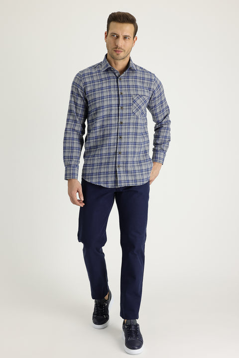 Dark Navy Regular Fit Standard Cut Cotton Canvas / Chino Trousers