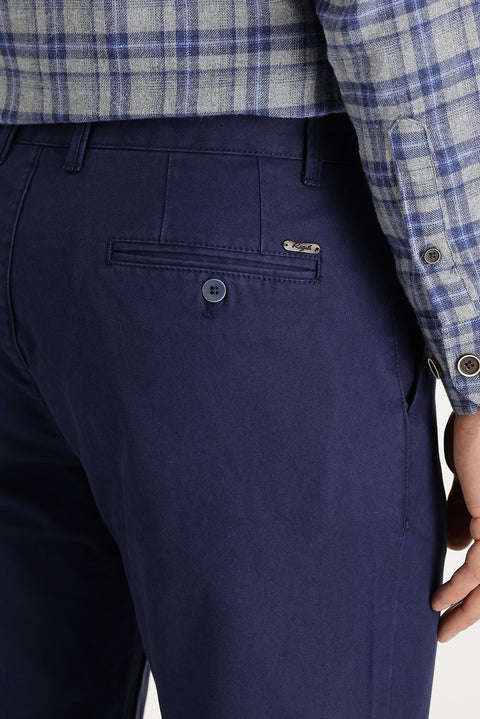 Dark Navy Regular Fit Standard Cut Cotton Canvas / Chino Trousers