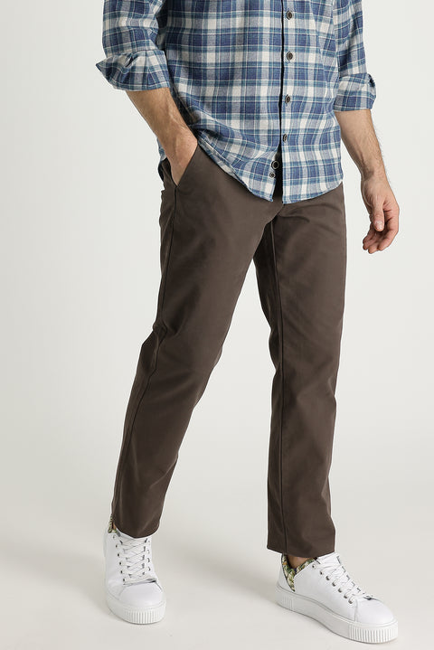 Light Brown Slim Fit Cotton Canvas / Chino Trousers